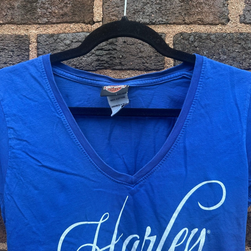 Harley-Davidson Women's Medium Blue V-Neck T-Shirt Barb's Philadelphia PA - Picture 5 of 7